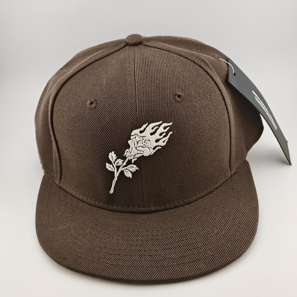 Civil Regime Flaming Rose Hat Cap Fitted Mens 7 3/8 Brown Embroidered Cotton New